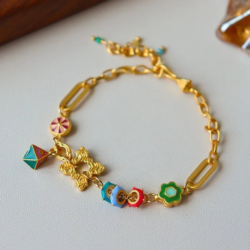 Modern Jewelry Elegant Temperament Multiple Colorful Enamle Chain Bracelets For Women Female Gifts Sweet Accessories Hot Sale