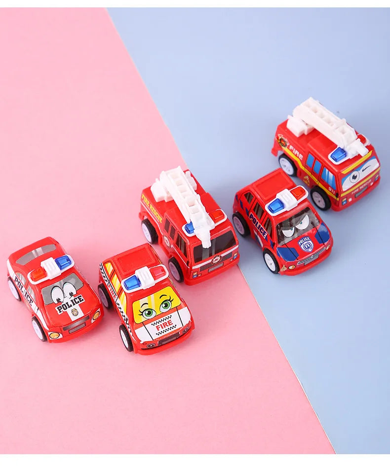 6Pcs Kids Cartoon Mini Pull Back Fire Truck Police Car Toys for Kids Birthday Party Favors Baby Shower Gift