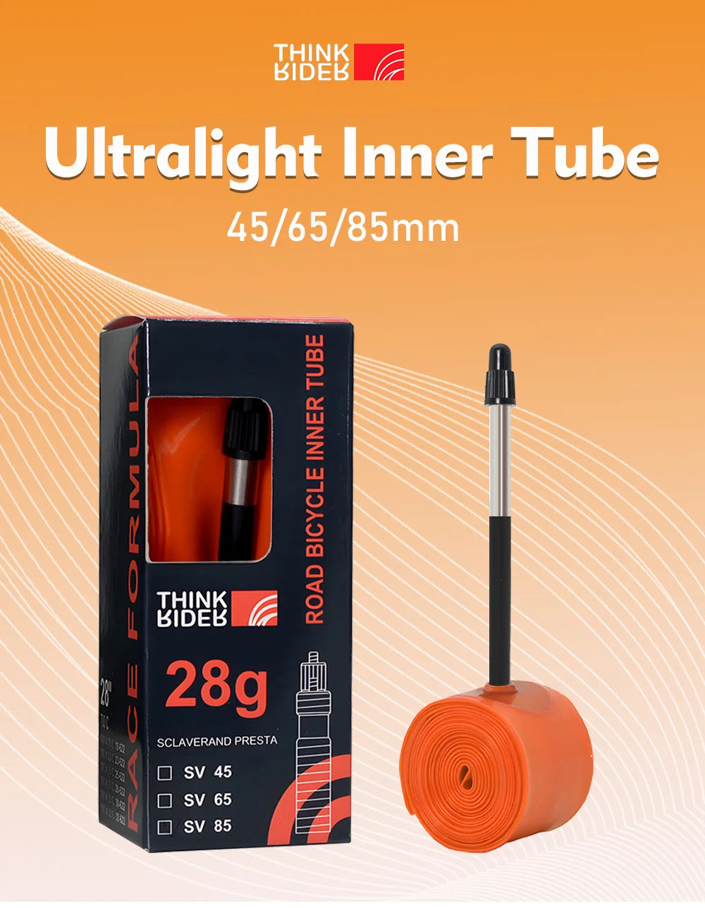 ThinkRider 28g Ultralight Bike Inner Tube 700 x 18 25 28 Road Bicycle TPU Tire 45/65/85mm Length French Valve Super Light Tube