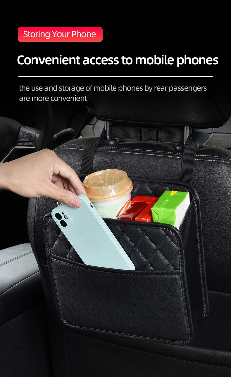 Multifunctional car seat storage bag Leather storage bag Garbage bag Storage bag Suitable for most car models