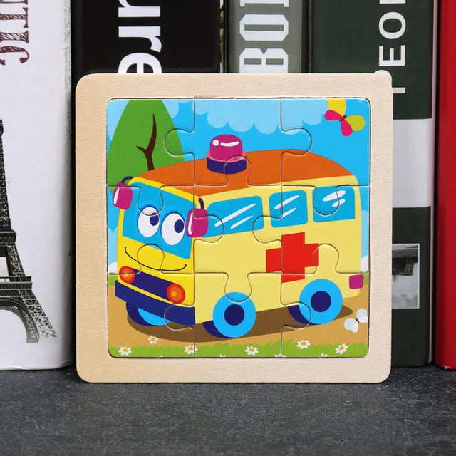 Baby Wooden Toys 11x11cm Jigsaw 3d Puzzle Cartoon Animal Traffic Wooden Puzzle Game Montessori Educational Toys For Children