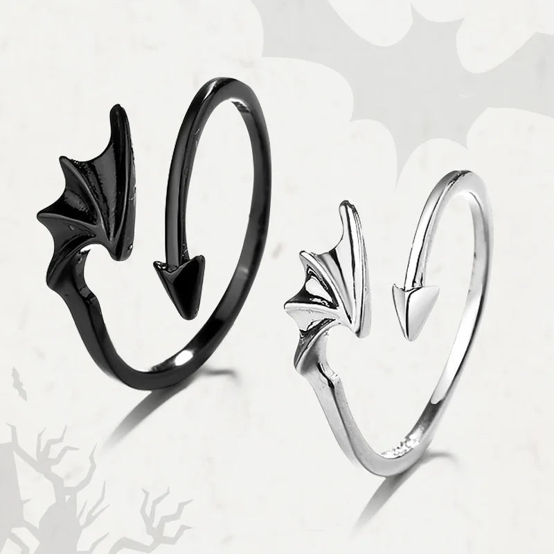 Luxury Crystal Angel Demon Couple Rings for Women Men Romantic Fashion Wings Design Adjustable Engagement Ring Wedding Jewelry