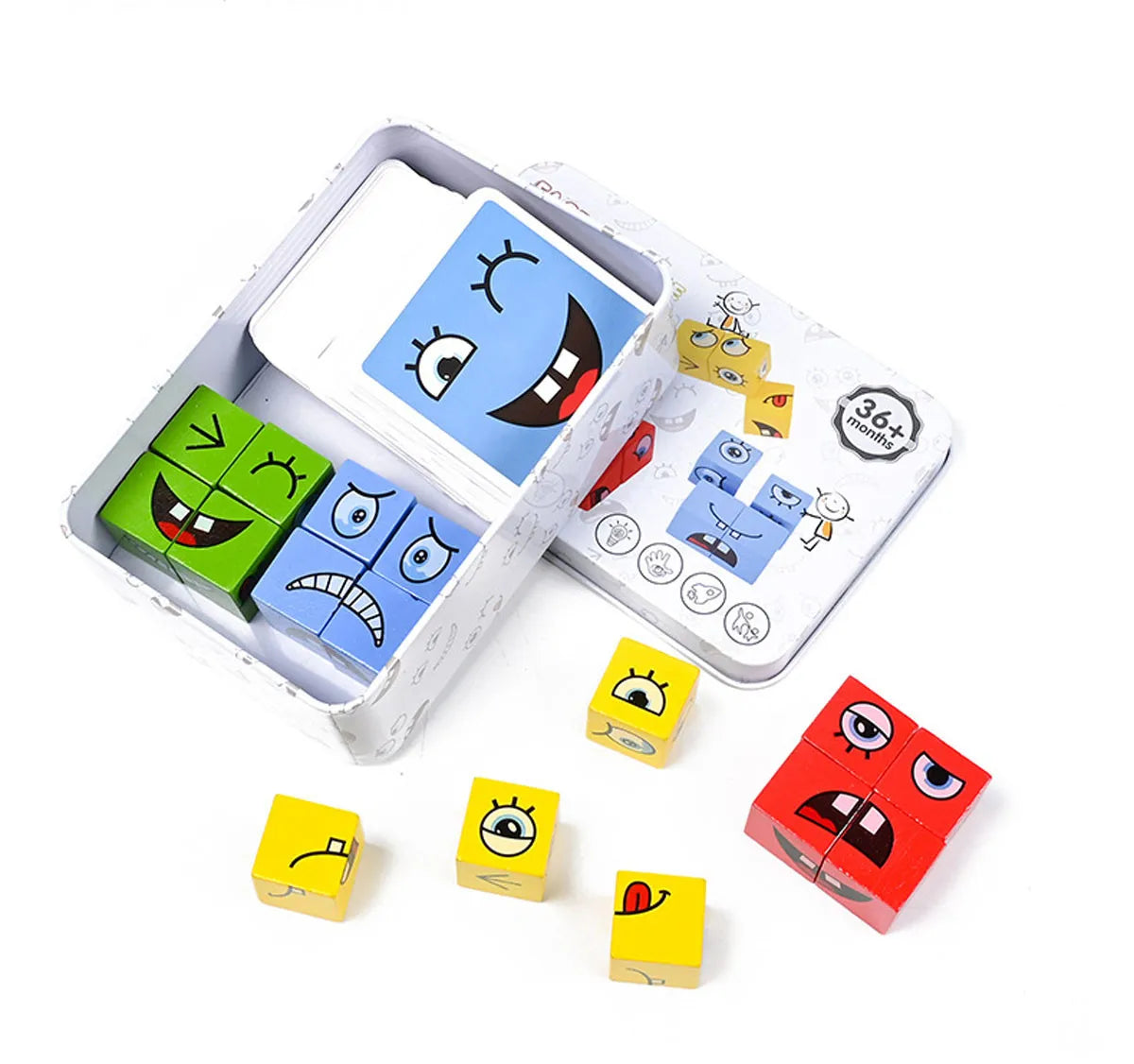 Cube Face Change Building Blocks Board Game Wood Puzzle Montessori Expression Wooden Blocks Blocos For Children Kids Toys Gift