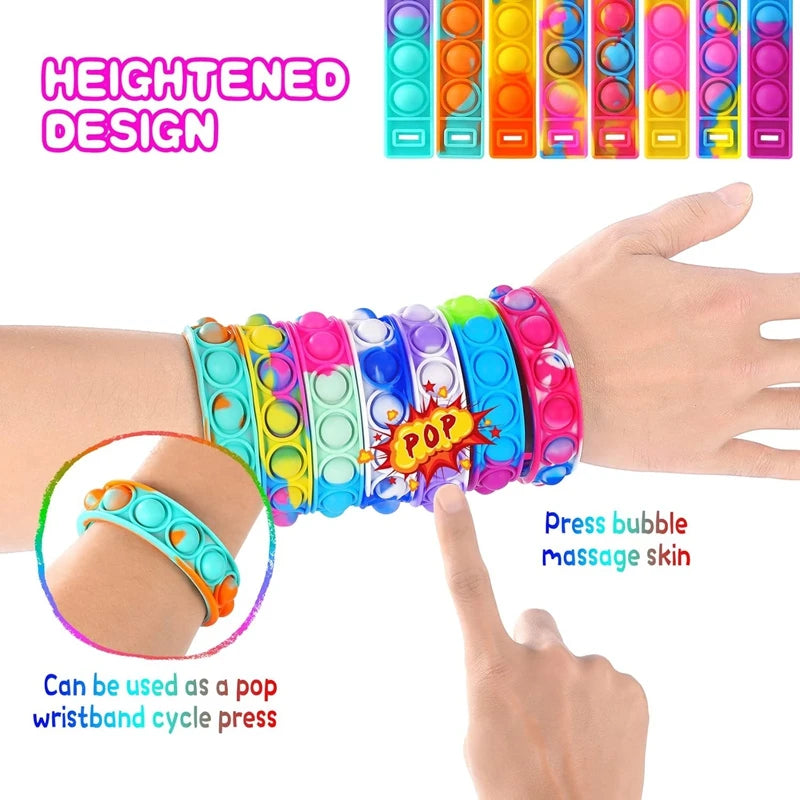 24/48/72Pcs Pop Bracelet Fidget Toy Kids Birthday Party Favors Goodie Bag Filler Sensory Stress Relief Christmas Gift Supplies