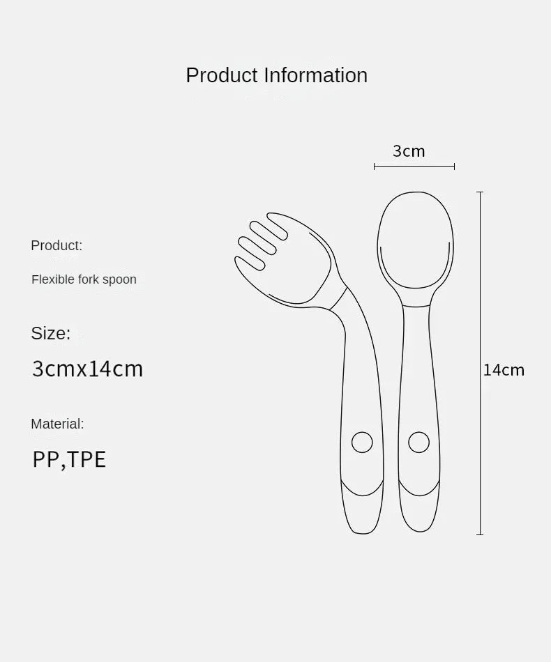 Baby Children Spoon Fork Set Soft Bendable Silicone Scoop Fork Kit Tableware Toddler Training Feeding Cutlery Utensil