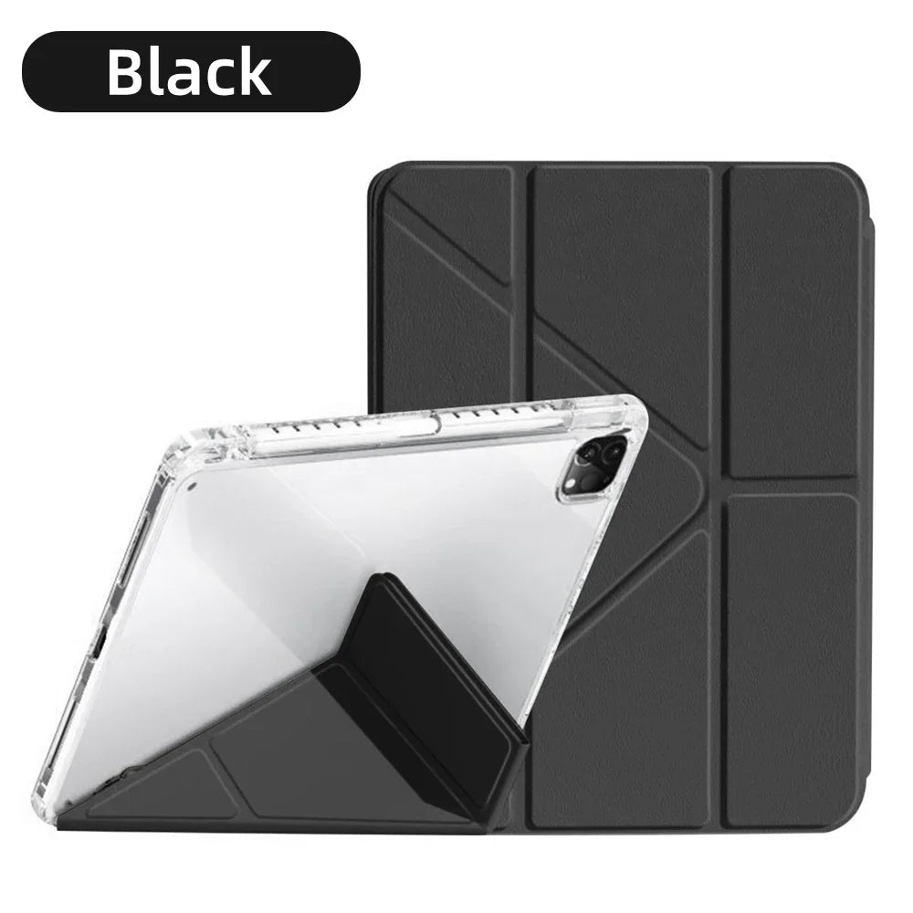 For iPad Case 2024 iPad Pro 13/11 M4 Air 11/13 M2 for 10th Gen Pro 12.9/11 Air 4/5th mini 6 Cover Y-bracket Acrylic Transparent