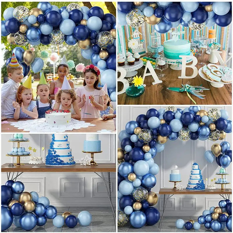 Blue Metallic Balloons Garland Kit Gold Confetti Balloon Arch Birthday Party Decoration Kids Wedding Birthday Baby Shower Boy