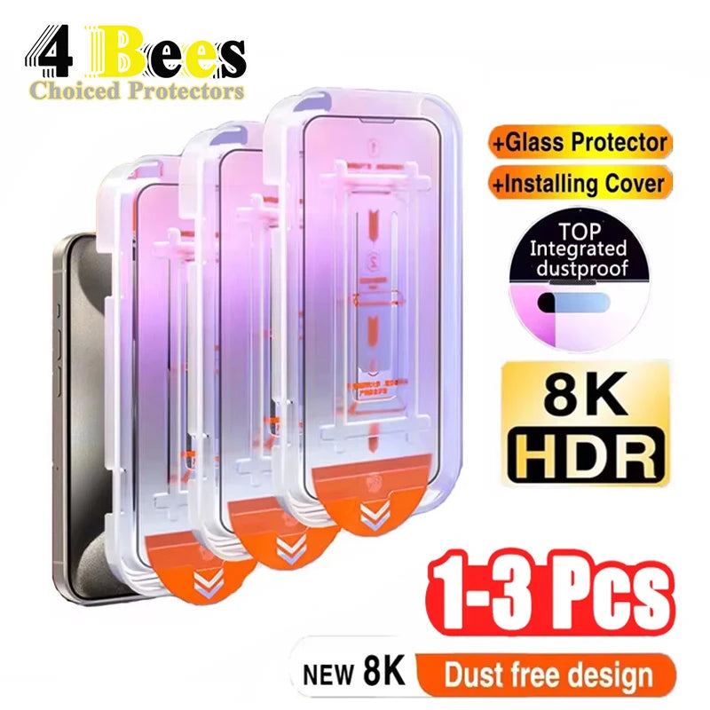 Dust Free Easy Installation Screen Protector for IPhone 13 11 16 12 14 15 Pro Max Plus Mini XS XR Tempered Glass Oleophobic