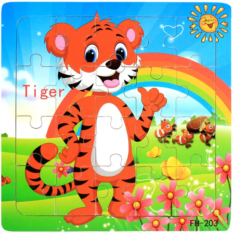 Baby Toys 20Piece Wooden Puzzle Cartoon Animal Vehicle 3D Jigsaw Puzzle Game Montessori Educational Toys For Children Gifts