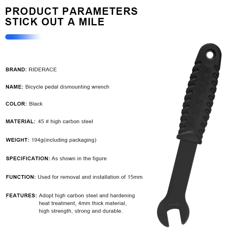 Bicycle Pedal Wrench Extra Long Handle MTB Road Mountain Bike Pedals Install Remover Removal Replace Repair Tool Spanner 15mm