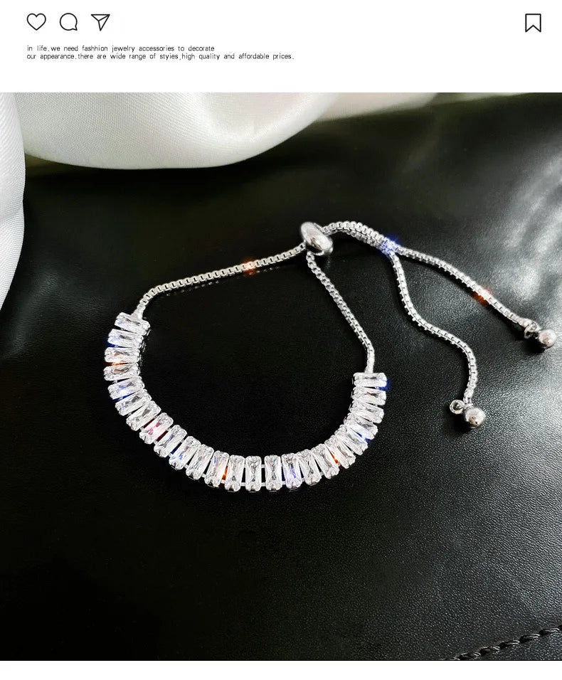 Full of Rhinestone Stainless Steel Bracelet For Women 2022 New Designer Shiny Luxury Zircon Adjustable Bracelets Jewelry Gift