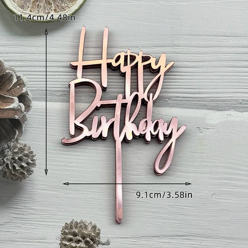10Pcs Acrylic Happy Birthday Cake Topper Black Gold Silver Designs Cake Decorations for Kids, Men, Women & Baby Showers