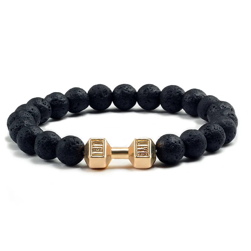 Gym Dumbbells Beads Bracelet Natural Stone Barbell Energy Weights Bracelets for Women Men Couple Pulsera Wristband Jewelry Gift