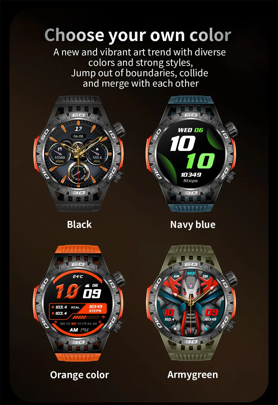 Outdoor Military Smart Watch Men's With LED lighting Bluetooth Call Smartwatch 3ATM IP68 Waterproof Compass Sports Fitness Watch