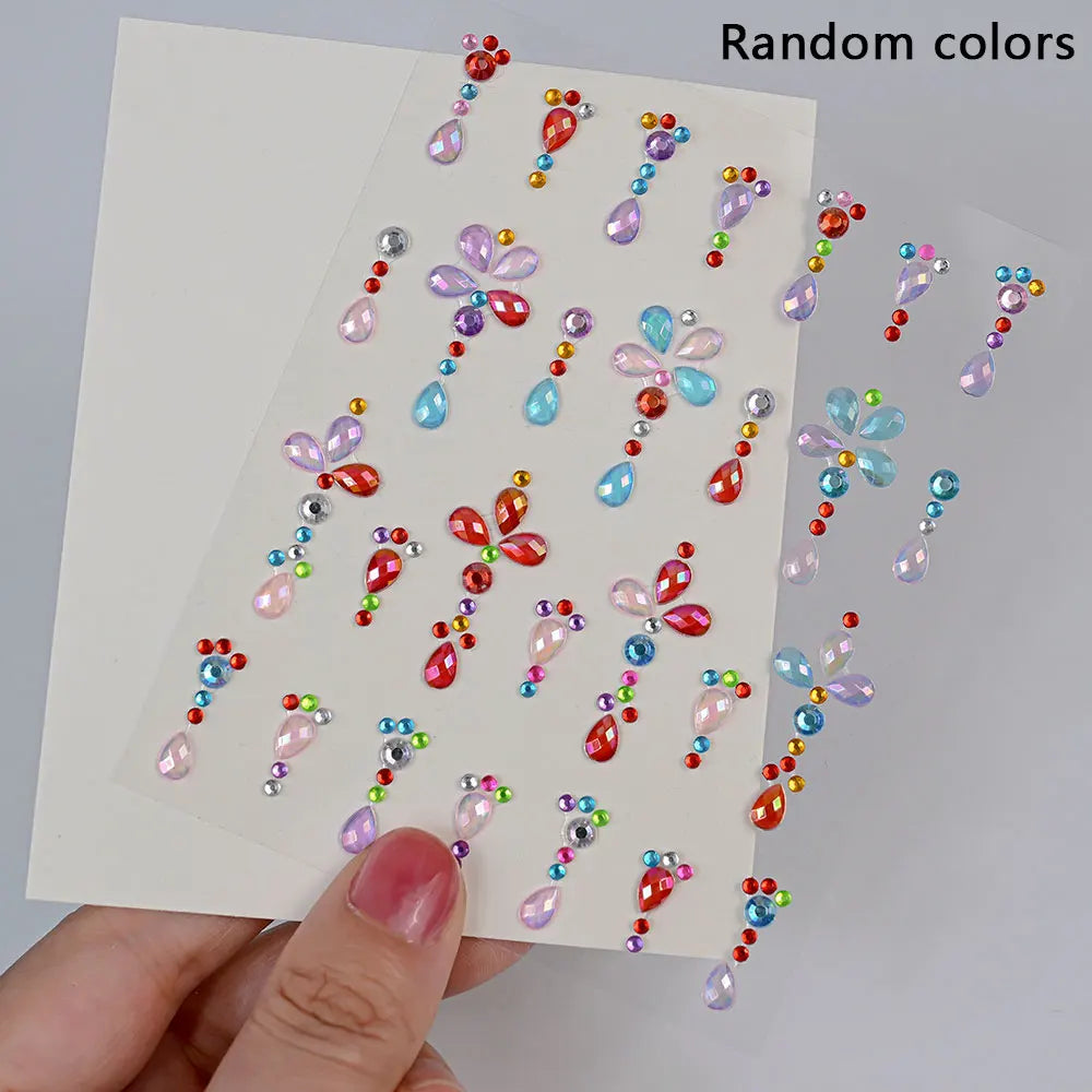 1Pcs Face Diamond Gem Sticker 5D Colorful Rhinestone Tattoo Eyeshadow Stickers fo Festival Nail Body Makeup Bling Jewel DIY Deco