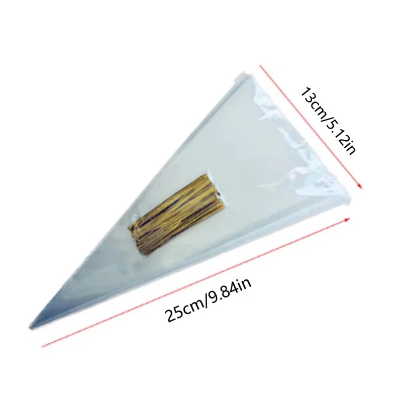 50pcs Candy Bags Cellophane Popcorn Bags Cone Cookies Storage Bags with Gold Twist Ties Wedding Birthday Party Favors