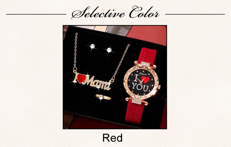 5pcs Set Women Watches Luxury Female Quartz Wristwatch Love Dial Fashion Ladies Wrist Watch Reloj Mujer Relogio Feminino