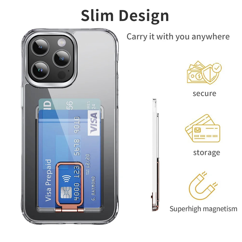 Strong Magnetic Magsafe Transparent Wallet For iPhone 15 16 Pro Max 14 13 12 Card Bag Cover For Samsung S24 S23 or Xiaomi 14 13