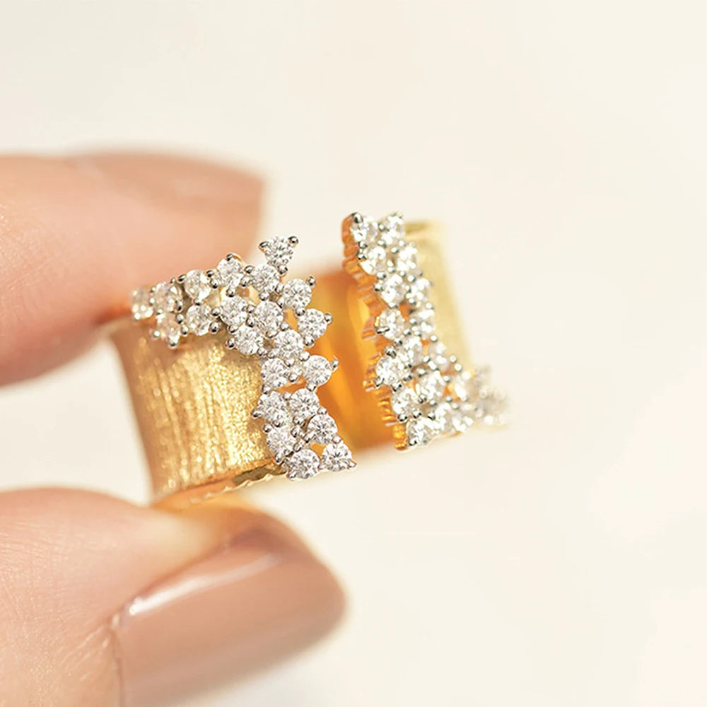 Trendy Luxury Gold Color Cubic Zirconia Ring for Women Modern Wide Band Finger Ring OL Style Female Jewelry Drop Shipping