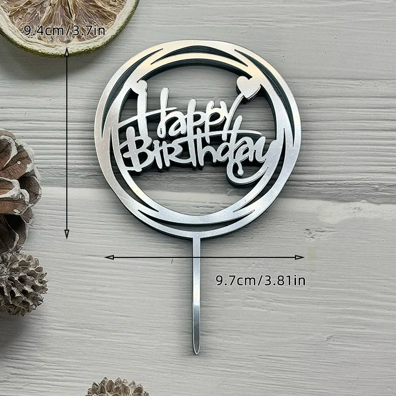 10Pcs Acrylic Happy Birthday Cake Topper Black Gold Silver Designs Cake Decorations for Kids, Men, Women & Baby Showers