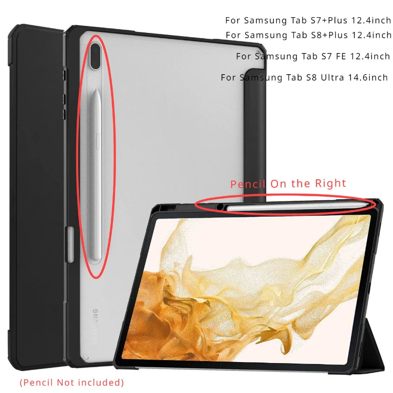 With Pencil Holder Case for Samsung Galaxy Tab A9+Plus 11 A8 10.5 A7 Lite 8.7 Tablet Cover Tab S9 Ultra 14.6 S8+12.4 S7 FE Cases