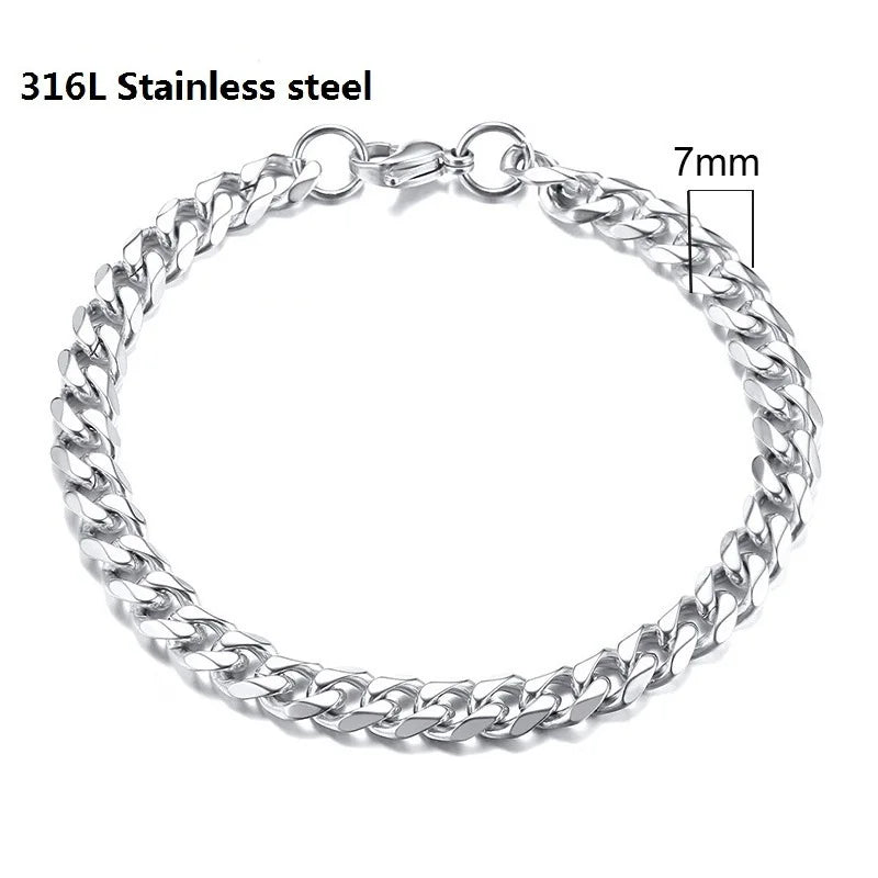 316L Stainless Steel Cuban Chain Bracelet for Men Women Figaro Vintage Metal Viking Kpop Pulseras Emo Cute Luxury Jewelry Gift
