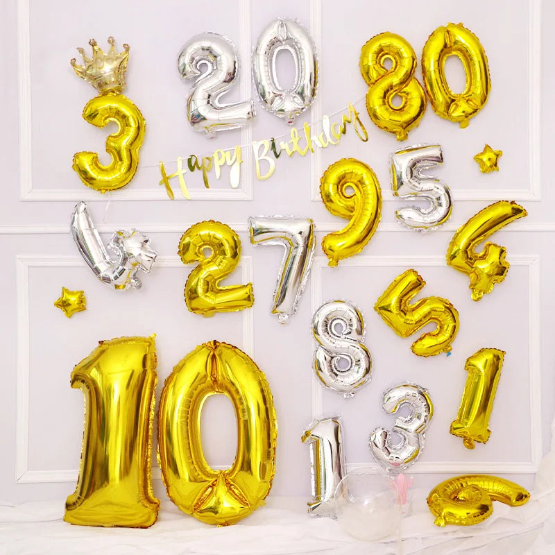 16/32/40inch Digital Foil Balloons Rose Gold Silver Gradient Number 0-9 Birthday Party Wedding Decoration Baby Shower Globos
