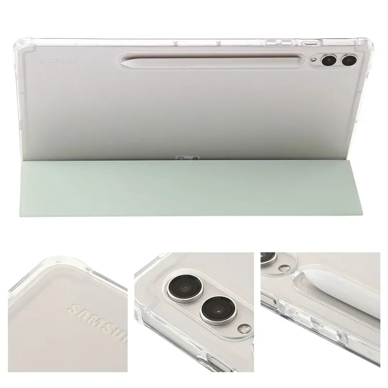 For Samsung Tab S7 FE S8 S10 S9 Plus Case with Pencil Holder Trifold Acrylic Clear Back Hard Cover For Galaxy Tab S9 FE S8 Case