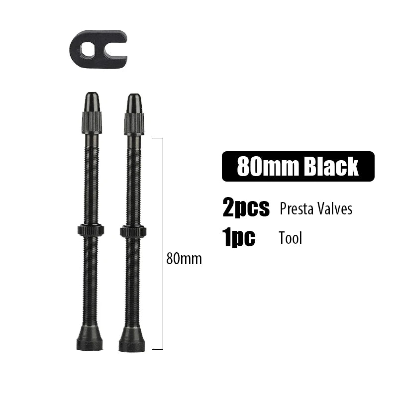2pcs/bag Bicycle Bike Tubeless Presta Valves Stems Aluminium Alloy 40mm 44mm 48mm 60mm 80mm with Valve Core Removal Tool