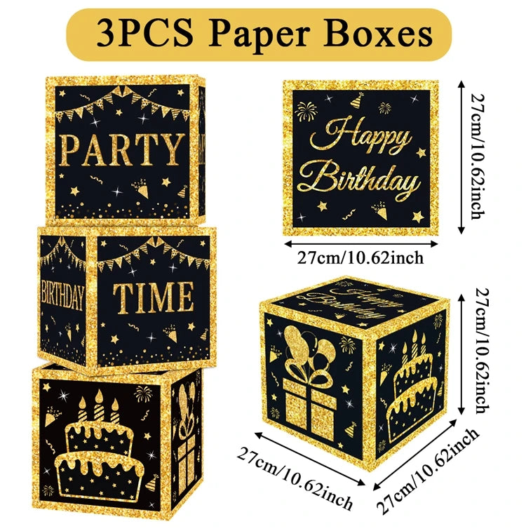 Gold Black Birthday Number Paper Boxes 18 30 40 50 60 70 75 80 Year Old Birthday Party Decoration Adult Birthday Party Supplies