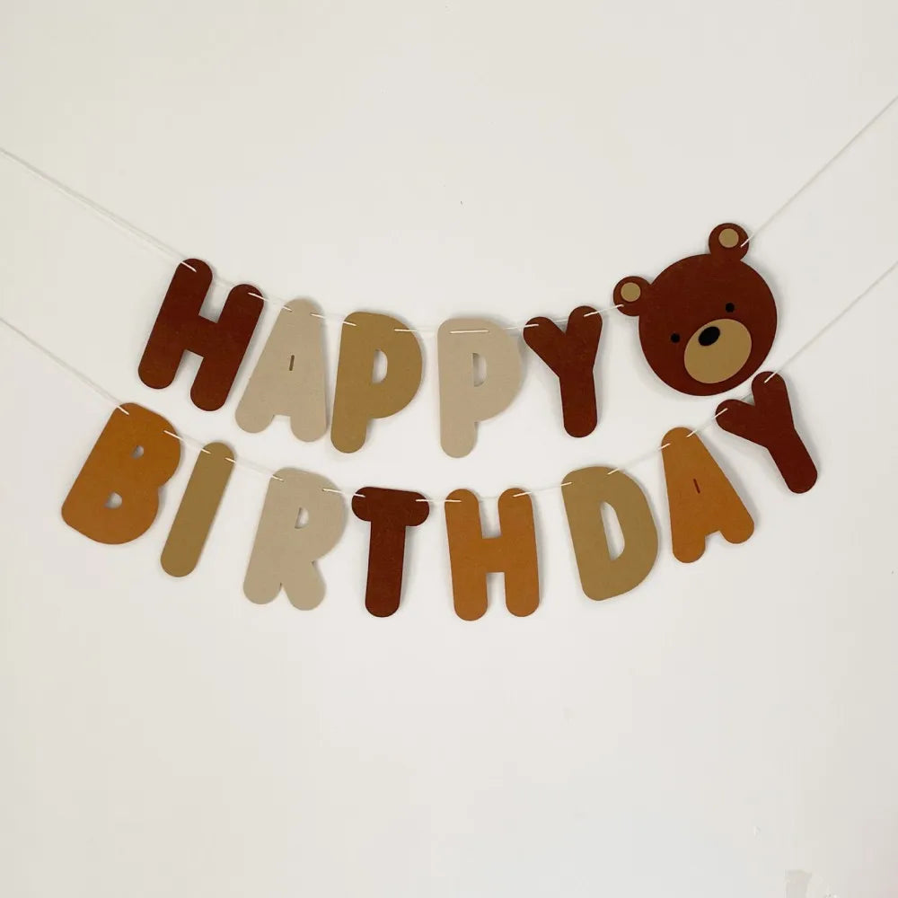1 Set Of Brown Bear Birthday Banner, Party Decoration Banner, Non-woven Birthday Letter Banner