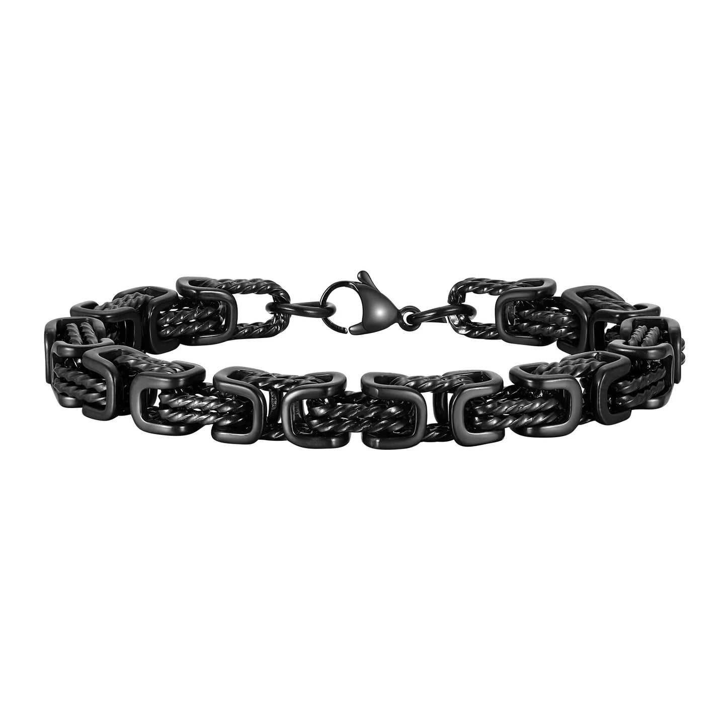 Mens Chunky Byzantine Bracelets,Retro Grey 8mm Stainless Steel Braided Link Wristband,Vintage Jewelry Gift for Him Boy