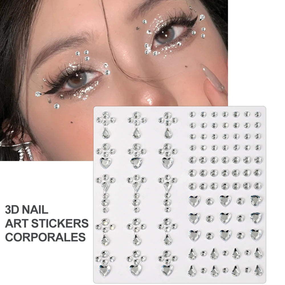 1Pcs Face Diamond Gem Sticker 5D Colorful Rhinestone Tattoo Eyeshadow Stickers fo Festival Nail Body Makeup Bling Jewel DIY Deco