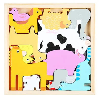 Montessori Wooden Toys 3D Jigsaw Puzzle Tangram Math Toys Baby Hand Grasp Board Shape Match Puzzle Educational Toys for Kids