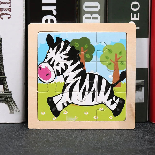 Baby Wooden Toys 11x11cm Jigsaw 3d Puzzle Cartoon Animal Traffic Wooden Puzzle Game Montessori Educational Toys For Children
