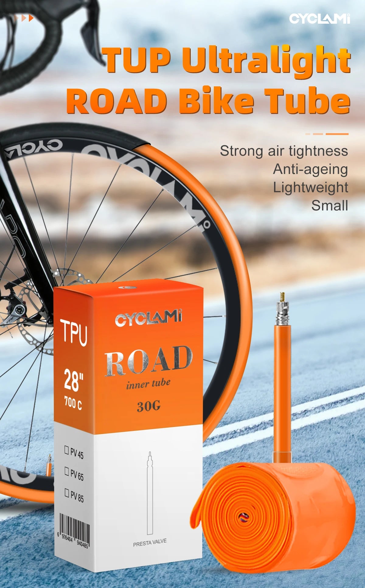 CYCLAMI 30g Ultralight Bike Inner Tube 700 x 18 23 25 28 30 32 Road Bicycle 700C TPU Material Tire 65mm Length FV French Valve