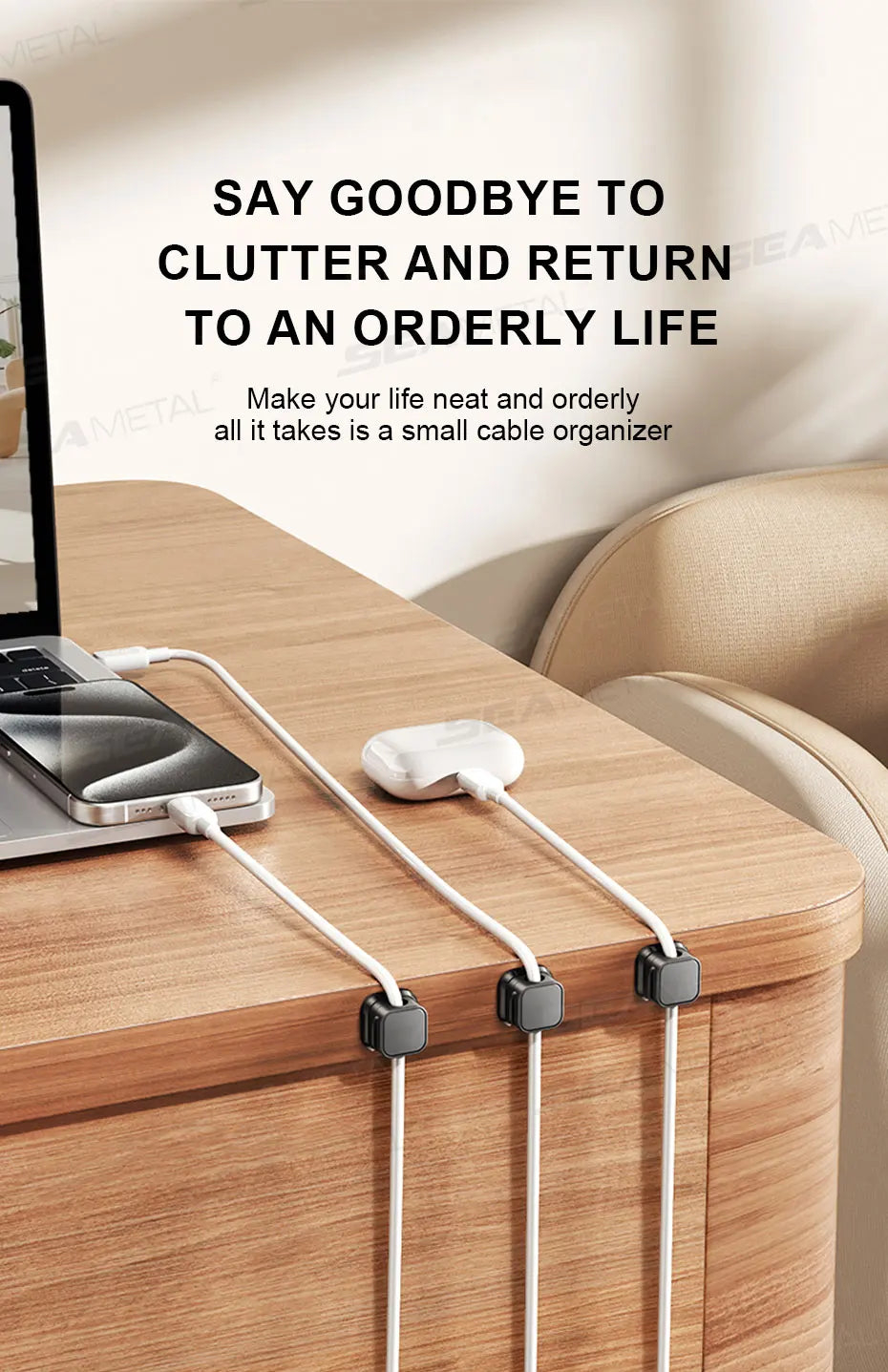 SEAMETAL 10Pcs Magnetic Cable Holder Self Adhesive Cord Clip Smooth Pulling Charging Cable Keeper Wire Clip for Car/Home/Office