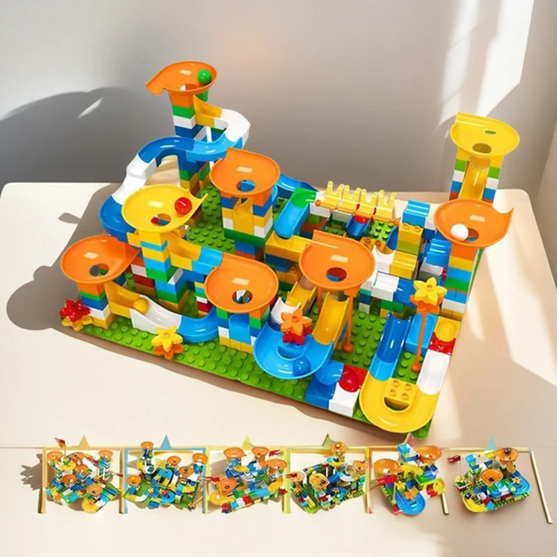 86-344pcs Marble Race Run Block Big Size Building Blocks Maze Ball Funnel Slide Blocks Creative Bricks Assemble Toys for Kids