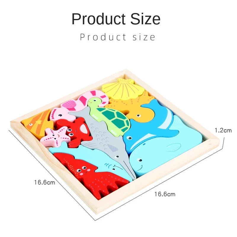 Montessori Wooden Toys 3D Jigsaw Puzzle Tangram Math Toys Baby Hand Grasp Board Shape Match Puzzle Educational Toys for Kids