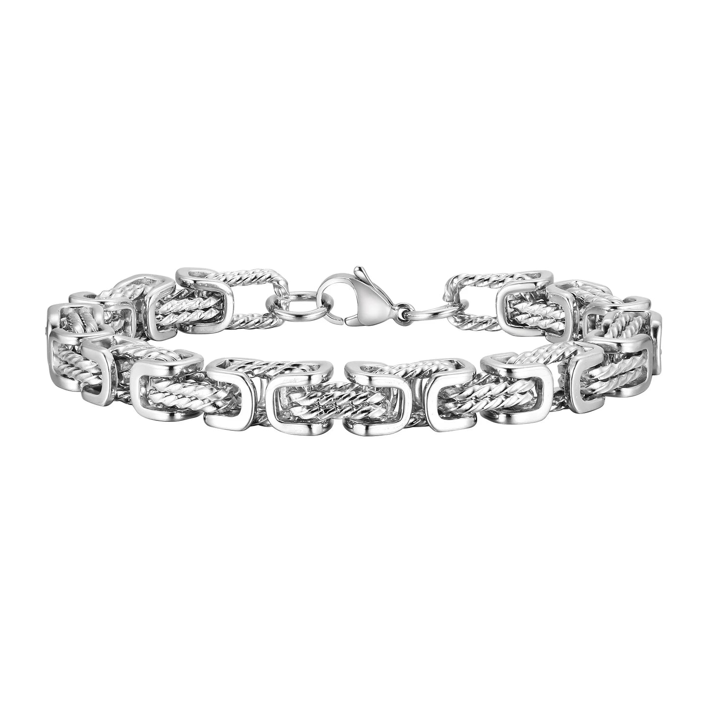 Mens Chunky Byzantine Bracelets,Retro Grey 8mm Stainless Steel Braided Link Wristband,Vintage Jewelry Gift for Him Boy