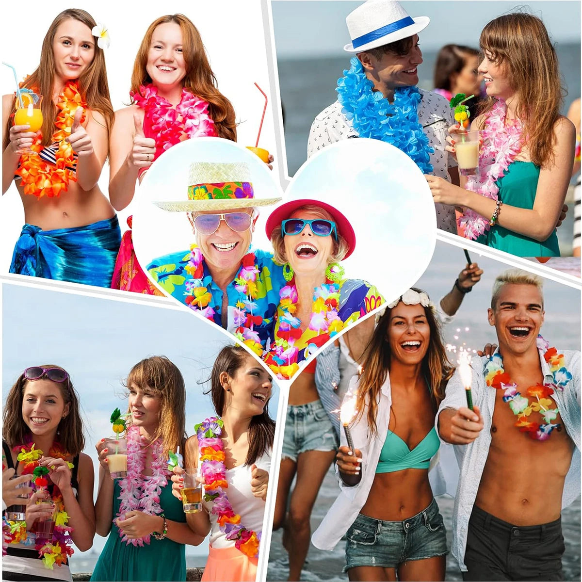 24pcs Hawaiian Artificial Flower Wreath Necklace Hawaii Theme Party Garland Summer Beach Wedding Birthday Party Decor Supplies