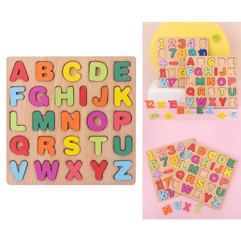 Montessori Wooden Puzzle 3D Alphabet Letters Number Matching Game Baby Kids Toys Education Learning Toy for Children 2 to 4 Year