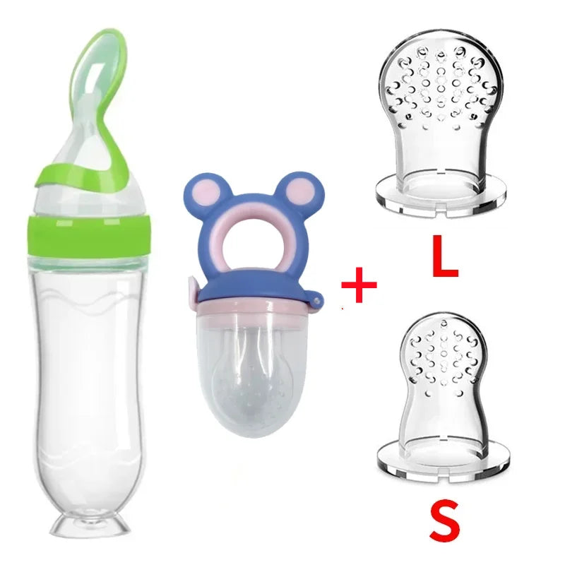 4Pcs Baby Feeding Bottle with Fruit Pacifier Set Baby Spoon Bottle Toddler Fresh Vegetable Fruit Feeder Kids Feeding Supplies