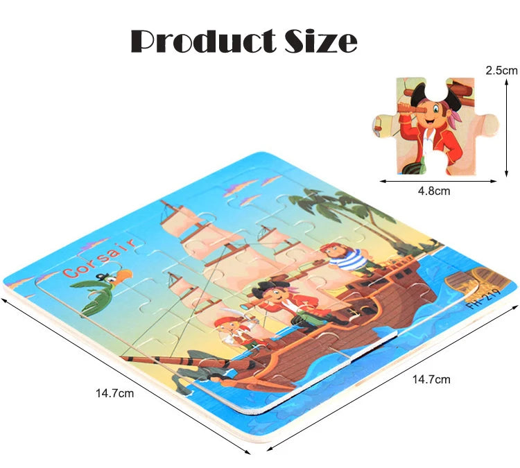 Baby Toys 20Piece Wooden Puzzle Cartoon Animal Vehicle 3D Jigsaw Puzzle Game Montessori Educational Toys For Children Gifts