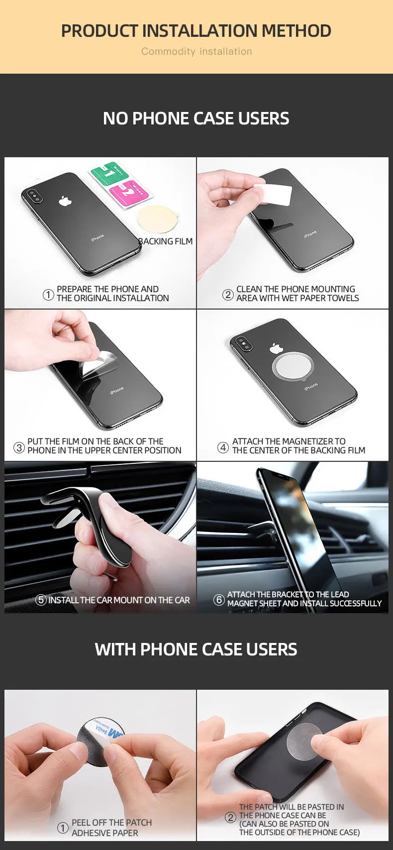 Magnetic Car Phone Holder Car Air Outlet Phone Stand Clip Universal Magnetic Suction Smart Phone Mount for 3-7 Inch iPhone 15