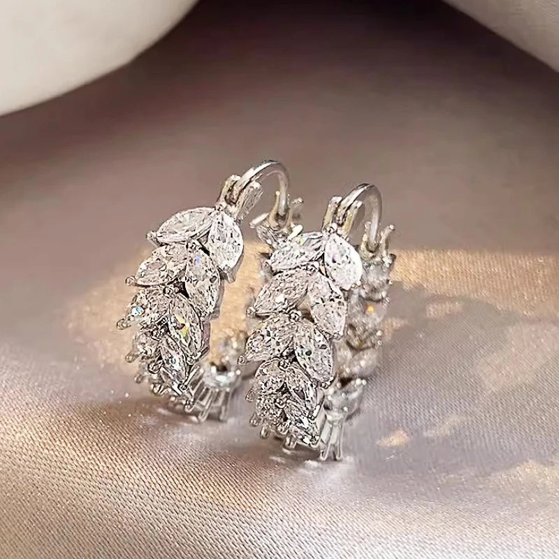 Luxury Trendy Marquise Cubic Zirconia Hoop Earrings for Women Sparking Silver Color Female Earrings Wedding Party Jewelry
