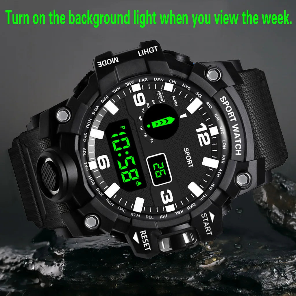 YIKAZE Sports Watch Men's LED Digital Watches Multifunction Military Waterproof Fitness Electronic Watch For Man