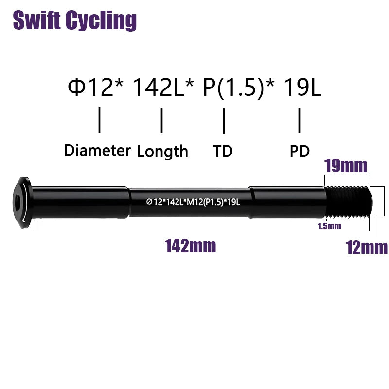 Swift MTB Road Bike Thru Axle Front Fork Shaft Skewers M12xP1.0/1.5/ 12x142/148 Bicycle Quick Release Skewer Wheel Accessories