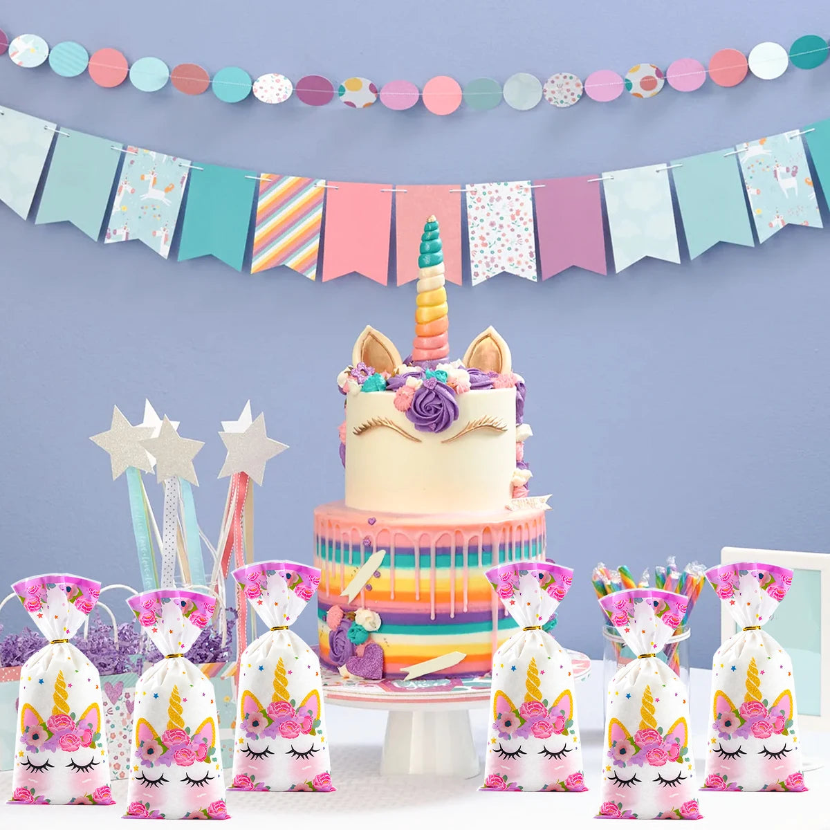 25/50/100pcs Unicorn Theme Candy Packing Bags Unicorn Birthday Party Decoration Kids Baby Shower Wedding Gift Bag Party Supplies