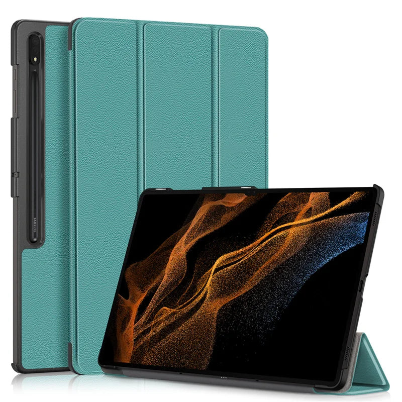 For Samsung Galaxy Tab S10 Ultra Case 14.6" Magnetic Fold PU Leather Stand Hard Tablet Funda For Galaxy Tab S9 Ultra Case Cover